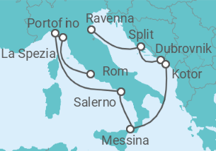 Reiseroute der Kreuzfahrt  Kroatien, Montenegro, Italien - mit Flug - Celebrity Cruises
