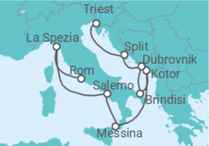 Reiseroute der Kreuzfahrt  Italien, Montenegro, Kroatien - mit Flug - Celebrity Cruises