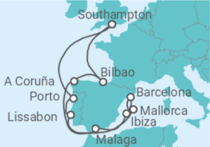 Reiseroute der Kreuzfahrt  Portugal, Spanien - mit Flug - Celebrity Cruises