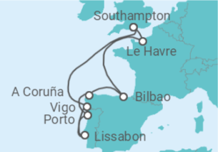Reiseroute der Kreuzfahrt  Spanien, Portugal, Frankreich - mit Flug - Celebrity Cruises
