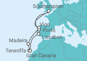 Reiseroute der Kreuzfahrt  Kanaren - mit Flug - Celebrity Cruises