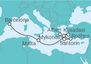 Reiseroute der Kreuzfahrt  Griechenland, Türkei, Malta - mit Flug - Celebrity Cruises