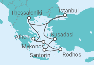 Reiseroute der Kreuzfahrt  Griechenland, Türkei - mit Flug - Celebrity Cruises