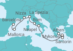 Reiseroute der Kreuzfahrt  Mittelmeer Passage mit Flug - Celebrity Cruises