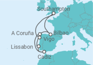 Reiseroute der Kreuzfahrt  Spanien, Portugal - mit Flug - Royal Caribbean