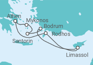 Reiseroute der Kreuzfahrt  Griechenland, Zypern, Türkei - mit Flug - Royal Caribbean