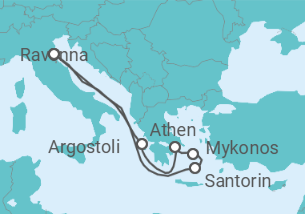 Reiseroute der Kreuzfahrt  Griechenland - mit Flug - Royal Caribbean