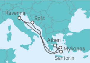 Reiseroute der Kreuzfahrt  Griechenland, Kroatien - mit Flug - Royal Caribbean