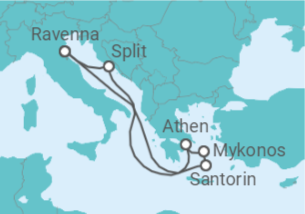 Reiseroute der Kreuzfahrt  Griechenland, Kroatien - mit Flug - Royal Caribbean