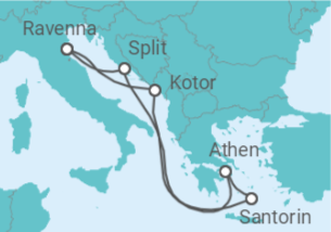 Reiseroute der Kreuzfahrt  Montenegro, Griechenland, Kroatien - mit Flug - Royal Caribbean