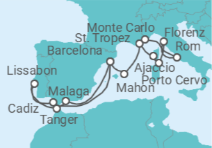 Reiseroute der Kreuzfahrt  An Extended Journey of Spanish Rhythms and Historic Gems - Explora Journeys