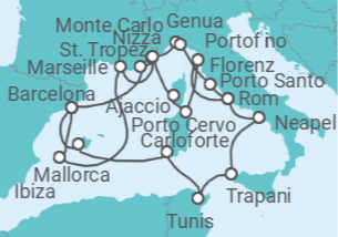 Reiseroute der Kreuzfahrt  An Extended Journey through Old-World Elegance and Beautiful Island Beaches - Explora Journeys