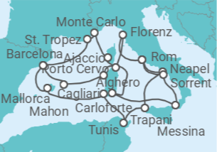 Reiseroute der Kreuzfahrt  An Extended Journey of Roman Ruins, Coastal Adventures and Urban Delights - Explora Journeys