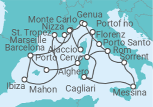Reiseroute der Kreuzfahrt  An Extended Journey from Island Bliss to the Secrets of Ancient Cities - Explora Journeys