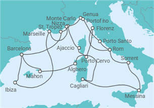Reiseroute der Kreuzfahrt  An Extended Journey of Iconic Sophistication and Sparkling Cerulean Seas - Explora Journeys