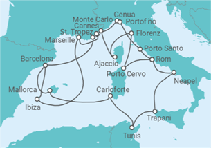 Reiseroute der Kreuzfahrt  An Extended Journey to Saffron Shores and Azure Tranquillity - Explora Journeys