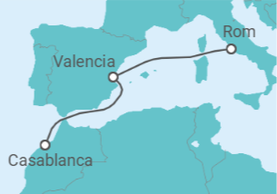 Reiseroute der Kreuzfahrt  A Journey to Spectacular Frescos & Moroccan Medinas - Explora Journeys
