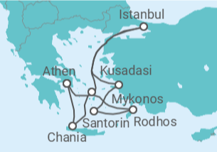 Reiseroute der Kreuzfahrt  Türkei, Griechenland - Virgin Voyages