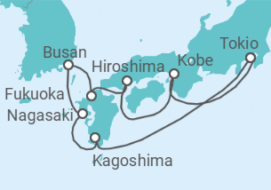 Reiseroute der Kreuzfahrt  Japan, Südkorea - Silversea