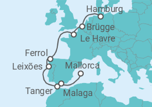 Reiseroute der Kreuzfahrt  11 Nächte - Europas Westküste - ab Hamburg/bis Palma - Mein Schiff