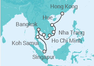 Reiseroute der Kreuzfahrt  Thailand, Kambodscha, Vietnam - Holland America Line