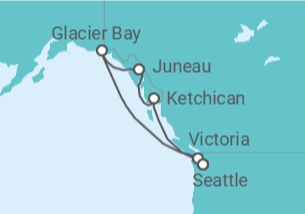Reiseroute der Kreuzfahrt  Alaska - Cunard