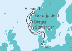 Reiseroute der Kreuzfahrt  Norwegen ab Kiel - AIDA