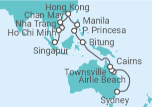 Reiseroute der Kreuzfahrt  Von Sydney (Australien) nach Singapur - Cunard