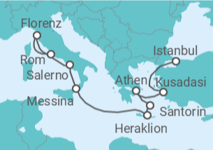 Reiseroute der Kreuzfahrt  Inseln & Metropolen: ab Rom nach Istanbul - NCL Norwegian Cruise Line