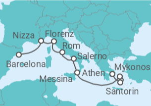 Reiseroute der Kreuzfahrt  Frankreich, Italien, Griechenland - NCL Norwegian Cruise Line