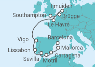 Reiseroute der Kreuzfahrt  Von Southampton (England) nach Barcelona - NCL Norwegian Cruise Line