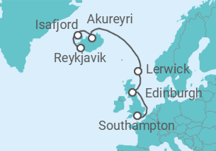 Reiseroute der Kreuzfahrt  Island, Vereinigtes Königreich - NCL Norwegian Cruise Line