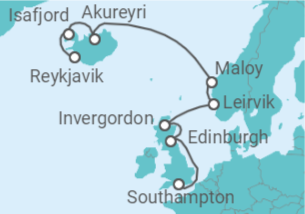 Reiseroute der Kreuzfahrt  Island, Vereinigtes Königreich - NCL Norwegian Cruise Line