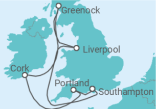 Reiseroute der Kreuzfahrt  Vereinigtes Königreich, Irland - Disney Cruise Line