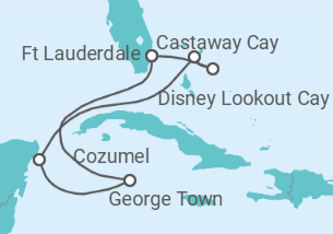 Reiseroute der Kreuzfahrt  Mexiko, Kaimaninseln - Disney Cruise Line