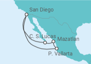 Reiseroute der Kreuzfahrt  Mexiko - Holland America Line