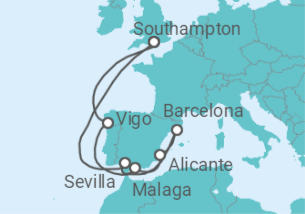 Reiseroute der Kreuzfahrt  MEDITERRANEAN - SPAIN         AND FRANCE - PO Cruises