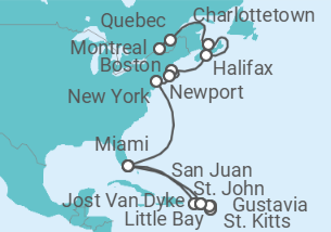 Reiseroute der Kreuzfahrt  Die Schönheit der Ostküste - Silversea