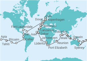 Reiseroute der Kreuzfahrt  Holland America Weltreise 2027 - Holland America Line
