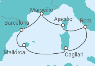 Reiseroute der Kreuzfahrt  Mediterrane Schätze mit Sardinien ab Mallorca - AIDA