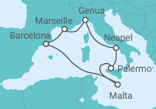 Reiseroute der Kreuzfahrt  Spanien, Frankreich, Italien - MSC Cruises