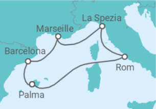 Reiseroute der Kreuzfahrt  7 Nächte - Höhepunkte des Westlichen Mittelmeers - ab/bis Palma - mit Flug - Mein Schiff