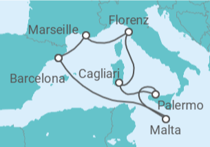 Reiseroute der Kreuzfahrt  Italien, Malta, Spanien, Frankreich Alles Inklusive - MSC Cruises