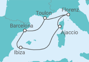 Reiseroute der Kreuzfahrt  Frankreich, Italien, Spanien - Virgin Voyages