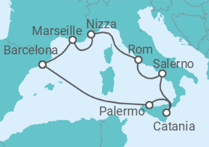 Reiseroute der Kreuzfahrt  Frankreich, Italien - Virgin Voyages