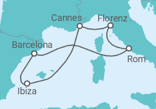 Reiseroute der Kreuzfahrt  Italien, Frankreich, Spanien - Virgin Voyages
