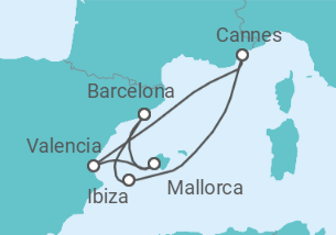 Reiseroute der Kreuzfahrt  Spanien, Frankreich - Virgin Voyages