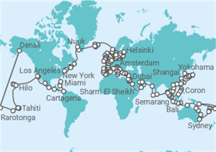 Reiseroute der Kreuzfahrt  Oceania Cruises Luxus Weltreise 2027 - Oceania Cruises