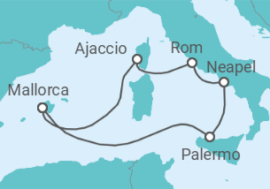 Reiseroute der Kreuzfahrt  7 Nächte - Frühlingserwachen im Mittelmeer - ab/bis Palma - mit Flug - Mein Schiff