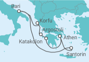 Reiseroute der Kreuzfahrt  Griechenland - MSC Cruises